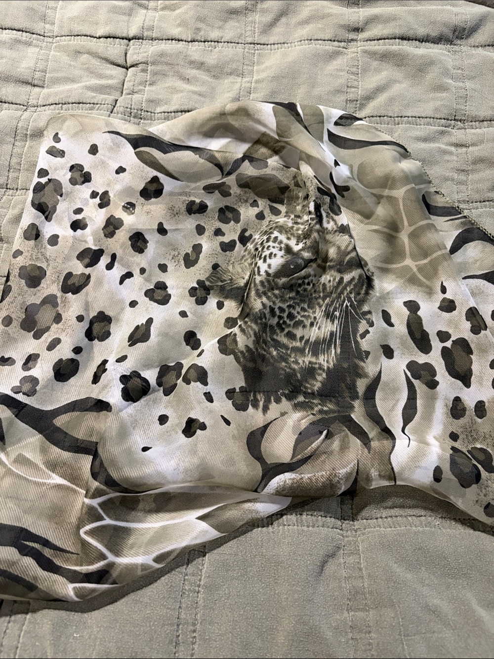 Neutral Leopard Print Sheer Scarf - Unbranded